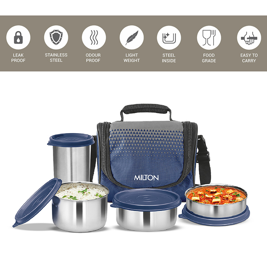 MILTON Tasty 3 Lunch Box In Acciaio Inox | Set Da 200ml, 320ml E 500ml | A Tenuta Stagna E Antiodore | Colore Ciano