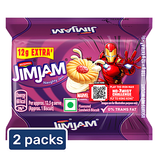 Buy Britannia Treat - Jim Jam Biscuits 2x150 gm (Multipack) Online