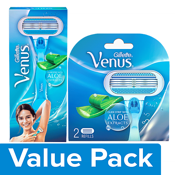 Buy Gillette Venus Hair Removal Razor For Women 1 pc + Aloe Vera Razor  Blades For Women 2 pcs Online at Best Price of Rs null - bigbasket