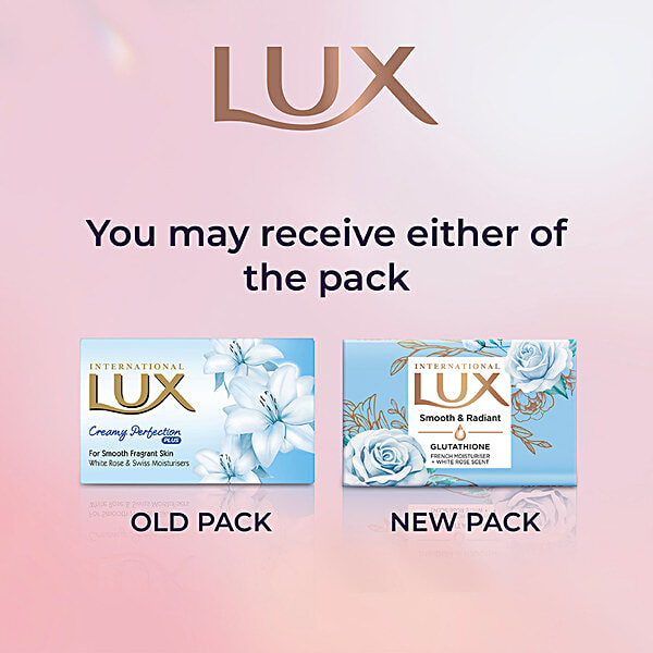 Buy Lux International Smooth & Radiant Bathing Soap With Glutathione &  French Moisturizer + White Rose Scent Online at Best Price of Rs 244.85
