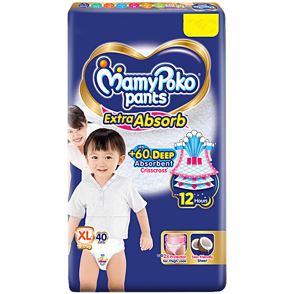 Mamypoko Pants Extra Absorb Diapers - XL, 12 to 17 kg, 40 pcs