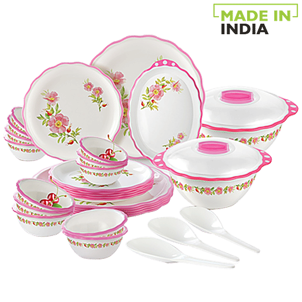 Joyo Home Wave Round Dinner Set Printed, Pink, 32 pcs