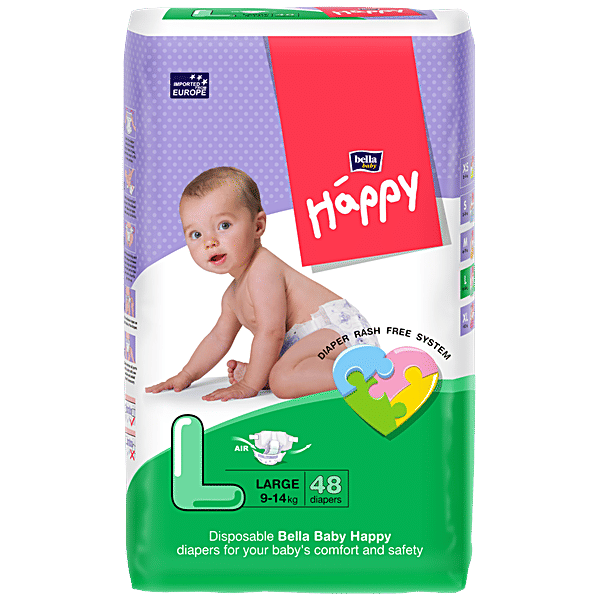 Bella Diapers Large, 9-14 kg, Diaper Rash Free System, 48 pcs