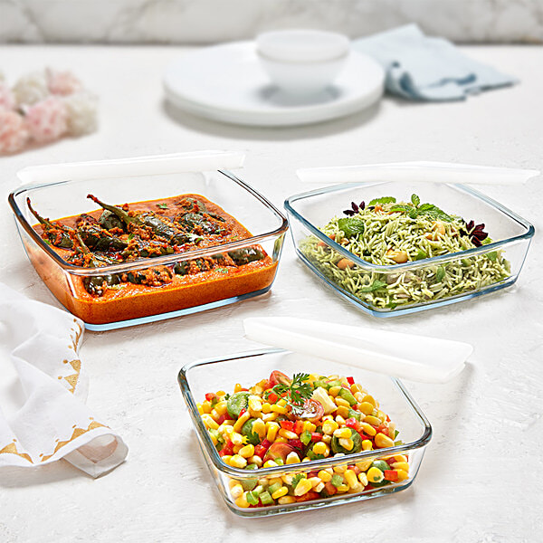 Buy Borosil Square Dish With Lid & Storage Set - IH22DH15626