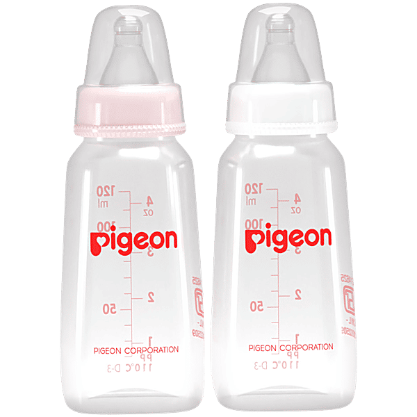 Pigeon Baby Peristaltic Nursing Feeding Bottle Twin Pack Pink White,  120 ml