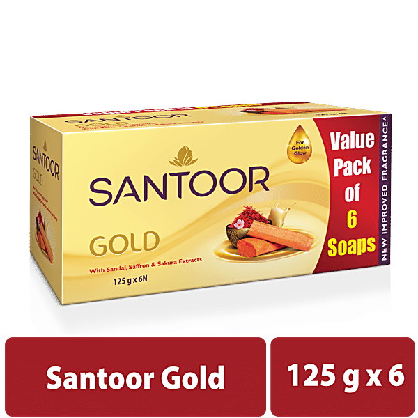 Santoor Gold Bathing Bar Soap with Kashmiri Saffron Sandal, 125 g