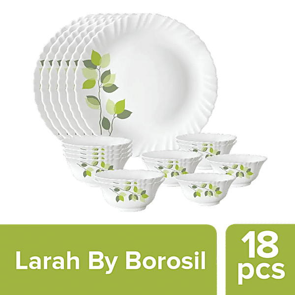 Buy Larah by Borosil Dinner Set Opalware, Green Leaves Silk