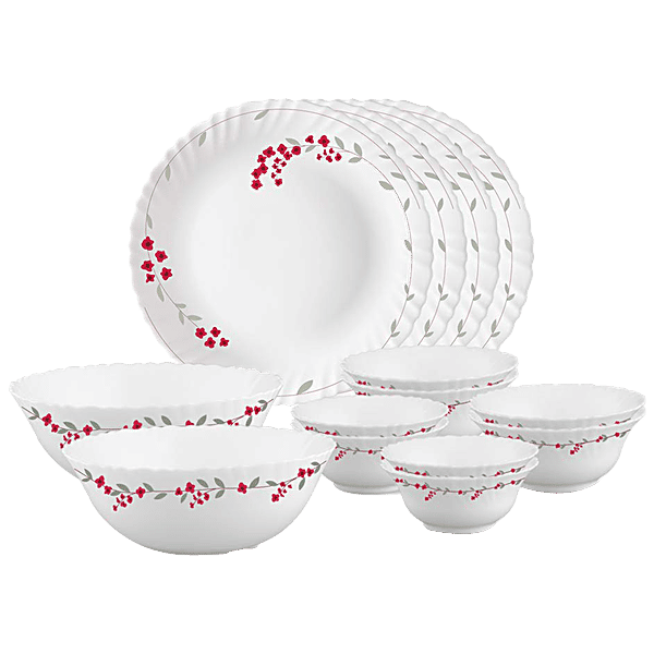 Buy Larah by Borosil Dinner Set Opalware, Elegant Design, White