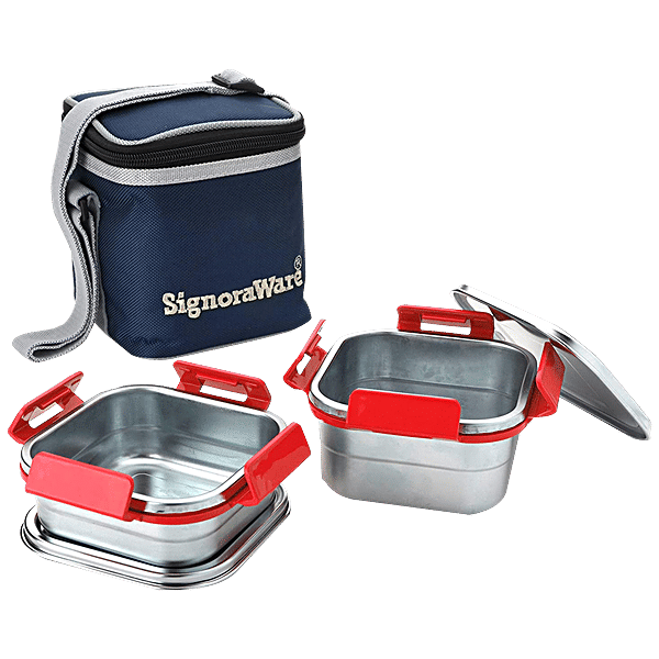 Buy Signoraware Director Squarex Steel Lunch Box Set With Lid