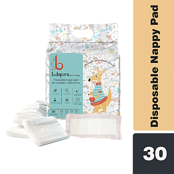 Bdiapers Chemical Free Disposable Nappy Pads No Fragrance Dye, Self-Sticking, Small, 30 pc