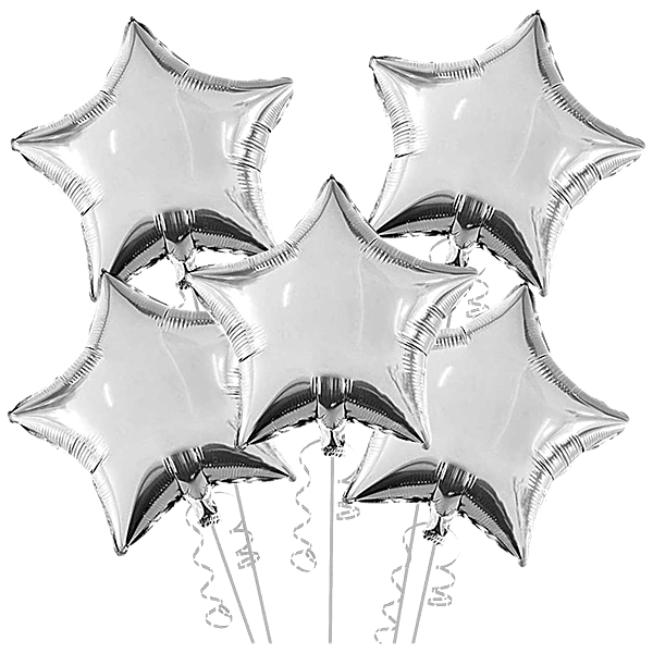 Silver Four Point Star Balloons - Party Decorations, Kids Birthday Celebration Balloons