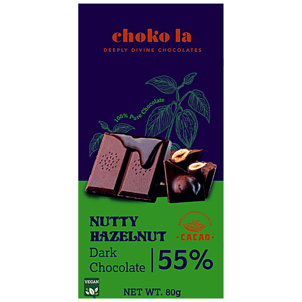 Buy Choko La Nutty Hazelnut 55% Dark Chocolate - Smooth, Rich