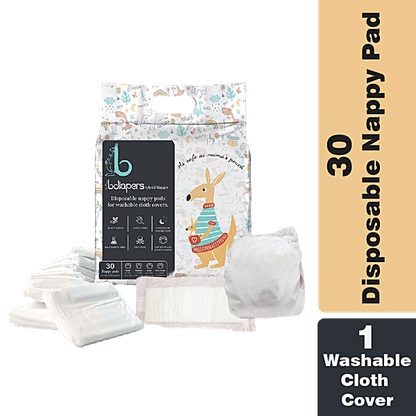 Bdiapers Hybrid Nappy Washable Cloth Diaper Cover, 30 Disposable Nappy  Pads, Plain, Extra Large, 90 g