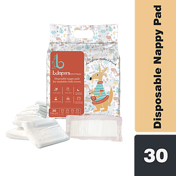 Bdiapers Hybrid Nappy Disposable Nappy Pads For Washable Cloth Cover, Dye  Fragrance Free, Large, 30 pcs