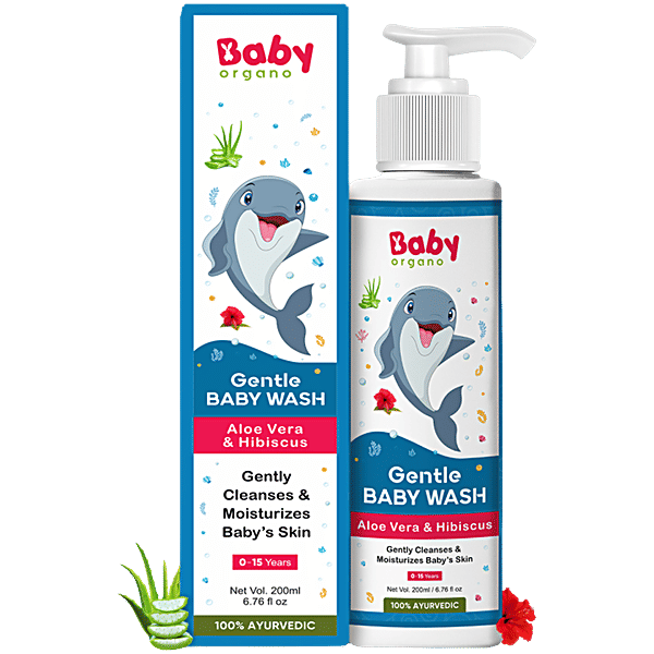 BabyOrgano Gentle Baby Wash With Aloe Vera Hibiscus For Kids 15  Years, 200 ml