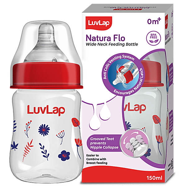 Buy LuvLap Natura Flo Plastic Feeding Bottle Wide Neck, Red
