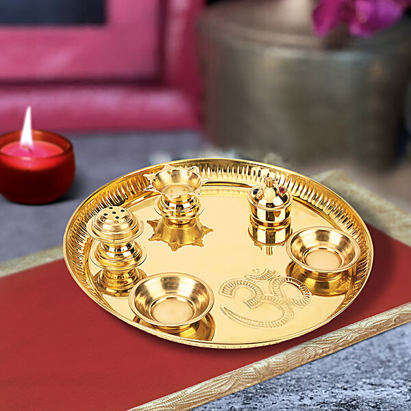 Buy Prime-Metal Puja Thali With Accessories Jyoti, Bowls Online
