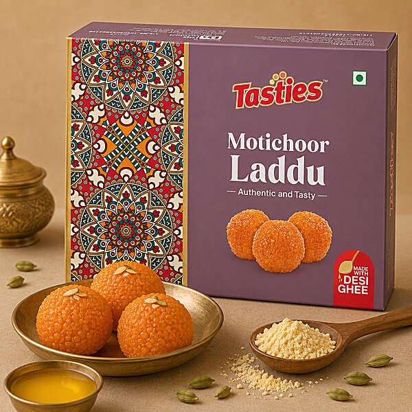 Tasties Motichoor Laddu Mithai / Sweet - Made With Desi Ghee, 100 g - Image 1