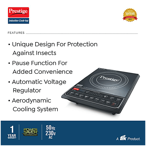 Prestige PIC Plus 2000 Watts Induction Cooktop Indian Menu Option,  Automatic Power Temperature Adjustment, Year Warranty, Black, pc