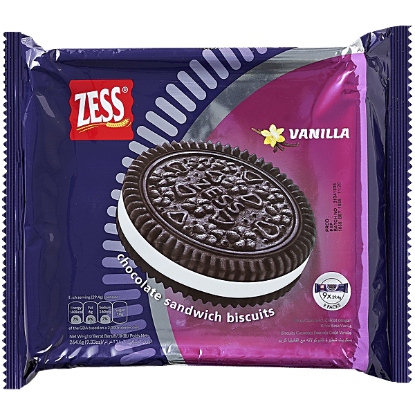 クッキー S Buy Zess Chocolate Sandwich Biscuits - Vanilla Online at Best