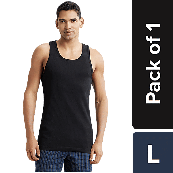 Jockey 9922 Men's Super Combed Cotton Rib Racer Back Styling Round Neck Gym  Vest Black, pc - Main Image