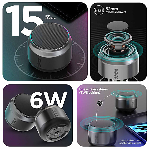 Dubstep Pop 600 Wireless Speaker, 15 Hrs, 6W, Grey - Image 3