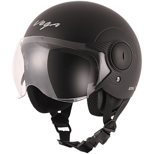 Vega Auto Atom ISI Certified Open Face Helmet With Smooth Matt Finish  Clear Visor Dull Black, pc
