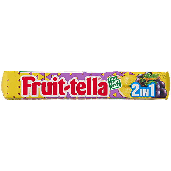 Buy Fruit-Tella 2 In 1 Lemon & Grape Flavour Chewy Toffee Candy