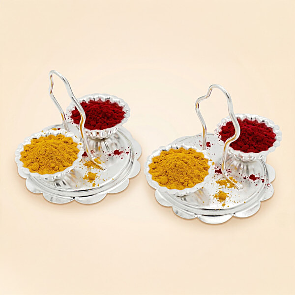 Buy Ojas 999 Pure Silver Plated Haldi Kumkum Karanda Online at