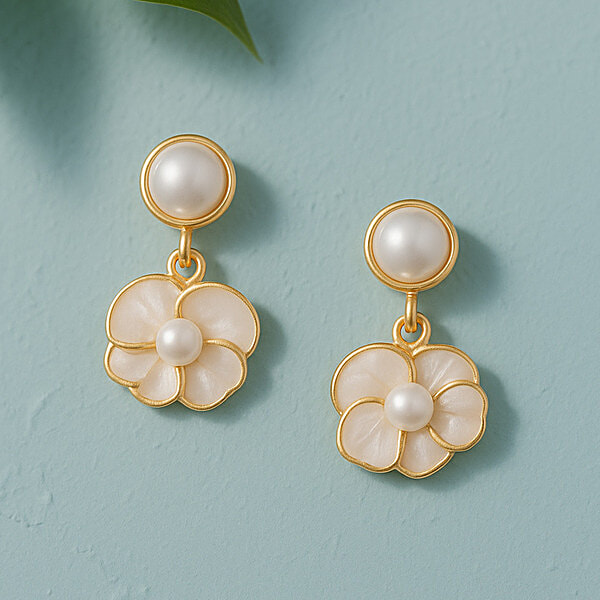 Buy Jewelz Floral Pearl Drop Stud Earrings Online at Best Price of