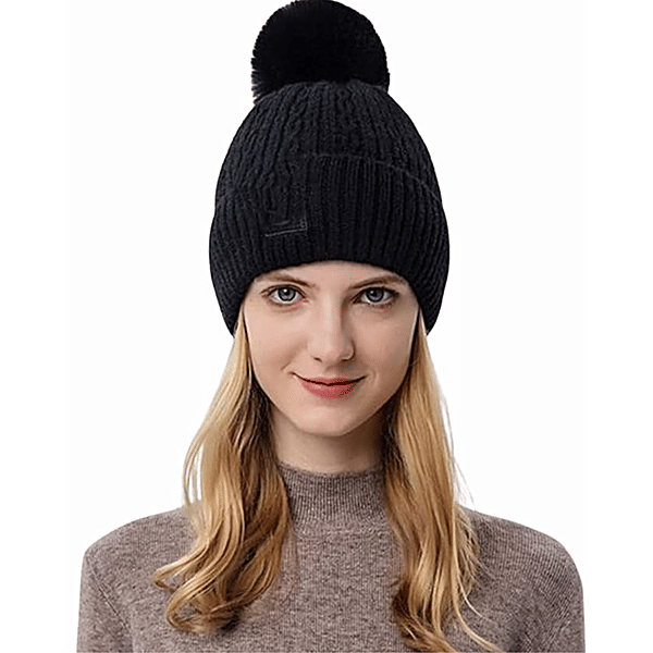 Buy Pearlfiesta Woollen Cap - With Pompom, Black Online at Best
