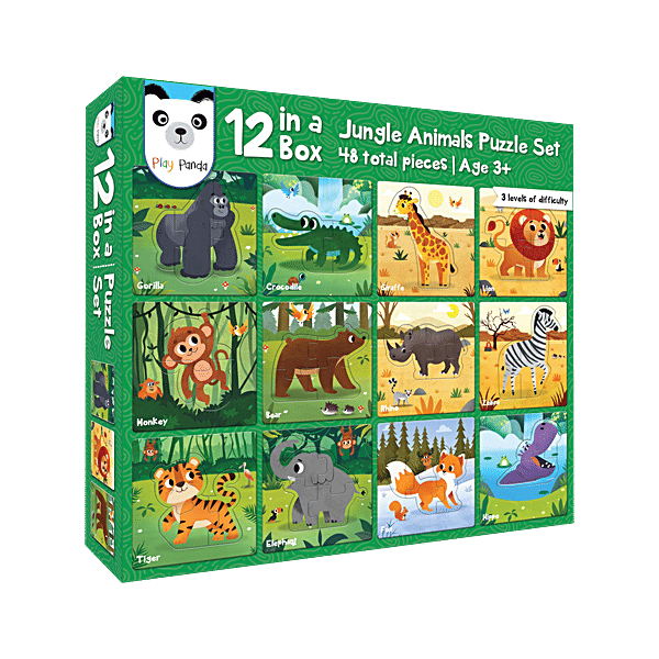 Buy Play Panda 12 In 1 Jungle Animals Puzzle Set - Aged 3+ Online