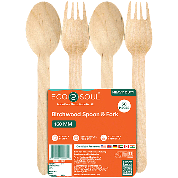 Buy Eco Soul Disposable Birchwood Spoon & Fork - 16 cm Online at