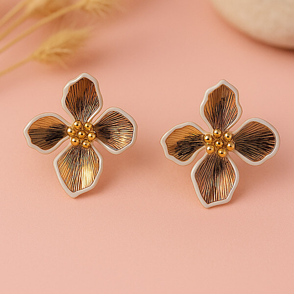 Buy Jewelz Floral Petal Textured Stud Earrings - Gold Online at