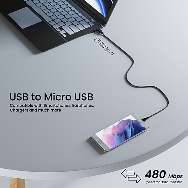 Ambrane RCM15 Braided Micro USB Cable 1.5m Black - Image 2