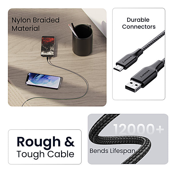 Ambrane RCM15 Braided Micro USB Cable 1.5m Black - Image 4