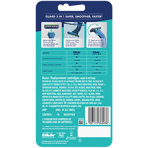 Gillette Guard 3 In 1 Shaving Razor + 2 Cartridges 1 Pieces - Image 2