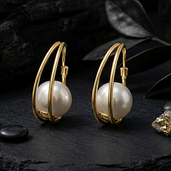 Buy Jewelz Gold-Toned Pearl Hoop Earrings Online at Best Price of