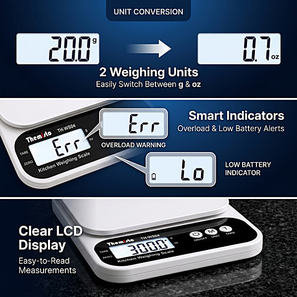 Themisto TH-WS04 Digital Kitchen Weighing Scale - White - Image 5