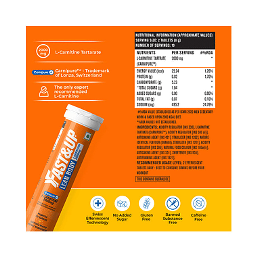 Buy Fast&Up Fast&Up Lean Body with L-Carnitine 2000mg Effervescent Tablets  (20 Each) Orange Online at Best Price of Rs 578.3