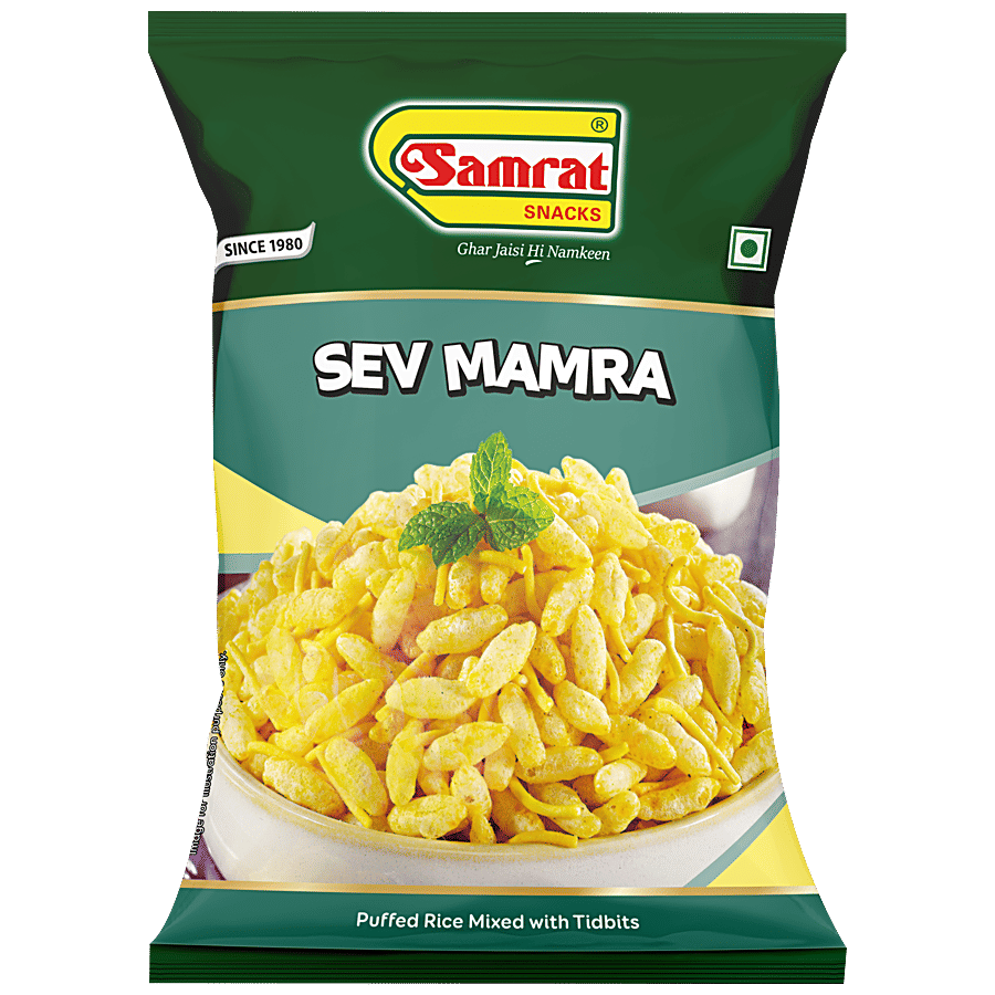 Samrat Sev Mamra Namkeen - Puffed Rice Mixed With Tidbits, Crispy, Indian Snack 45 g - Rice & Poha on OZO Mart