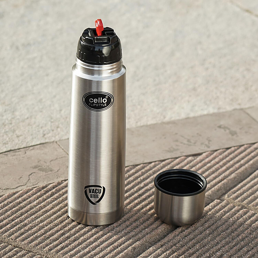 Flipstyle Thermosteel Flask - With Thermal Jacket, Silver - Kitchen Consumables on OZO Mart