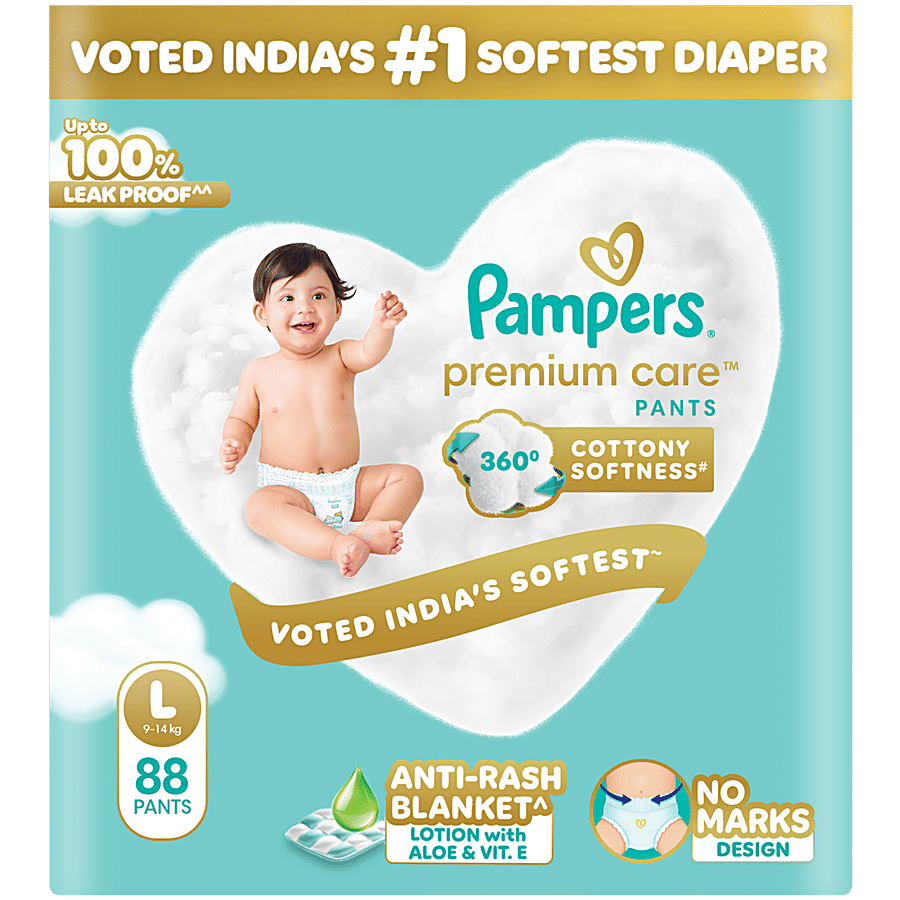 Pampers Premium Care Pants L 88 | No Marks Design | India’s #1 Softest Diaper | 360 Cottony Softness - Diapers & Baby Hygiene on OZO Mart