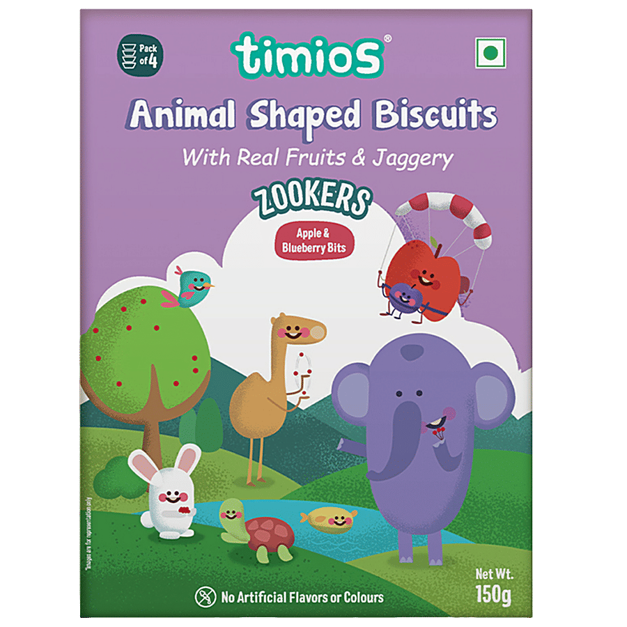 Timios Zookers Animal Shaped Biscuits - With Apple & Blueberry Bits, 12+ Months - Baby Formula on OZO Mart