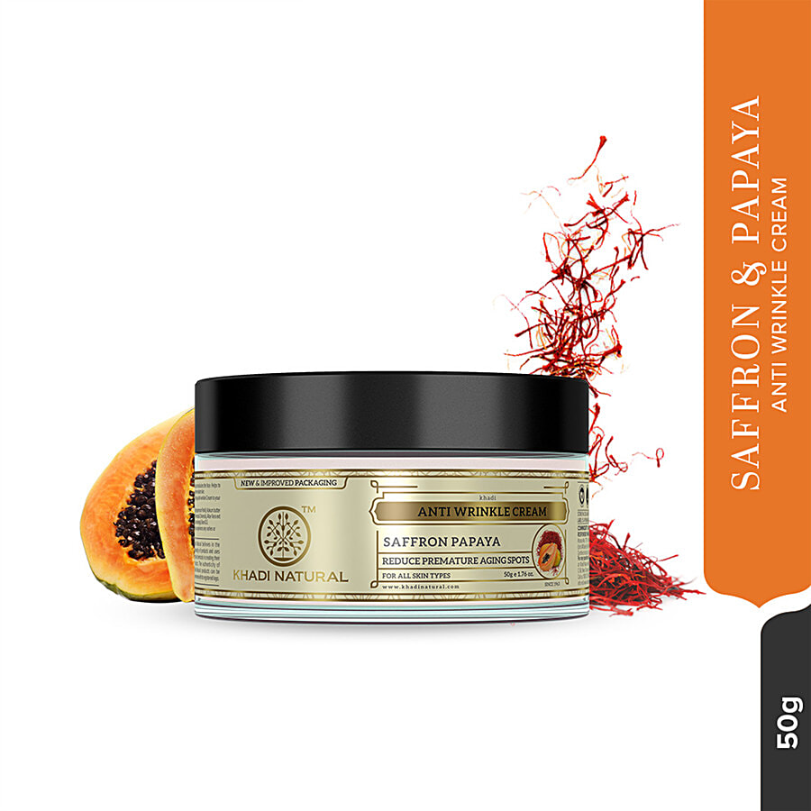 Khadi Natural Saffron Papaya Anti Wrinkle Cream - Removes Fine Lines & Wrinkles - Dairy Breakfast on OZO Mart