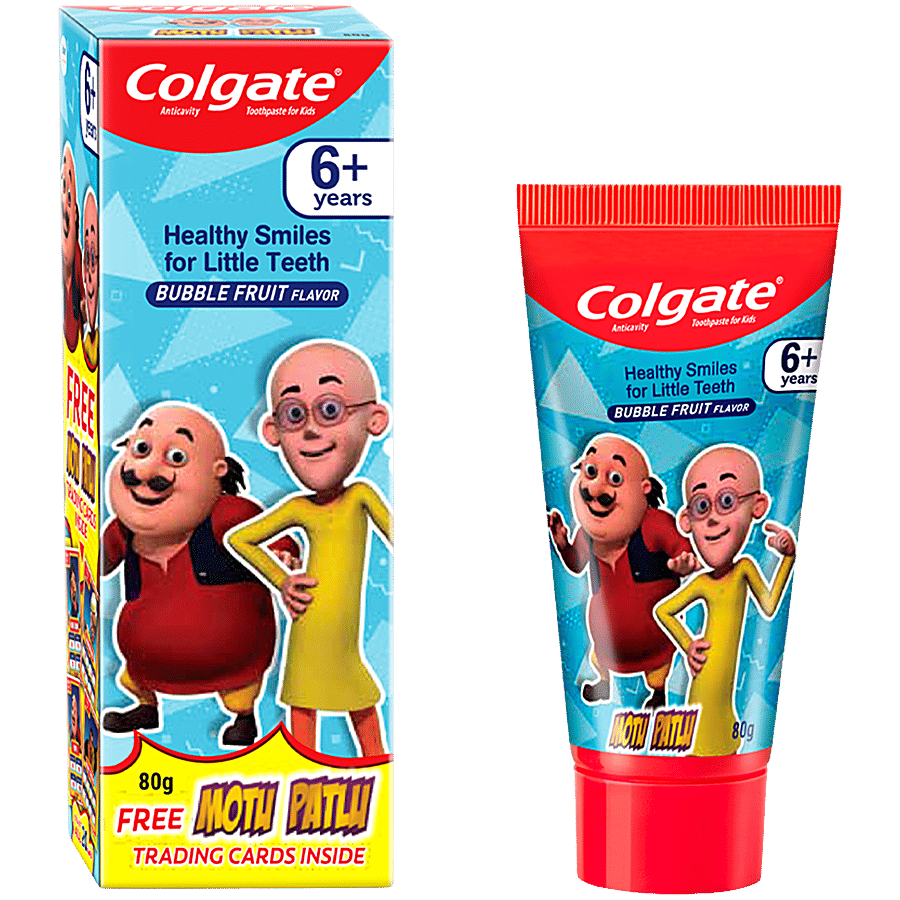 Colgate Kids Anticavity Motu Patlu Toothpaste - 6+ years, Bubble Fruit Flavor, 80 g (Free Trading Cards Inside)