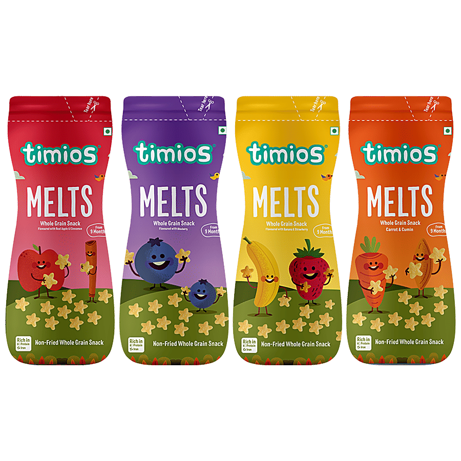 Timios Melts Non-Fried Whole Grain Snack - Carrot & Cumin, From 9 Months - Baby Formula on OZO Mart
