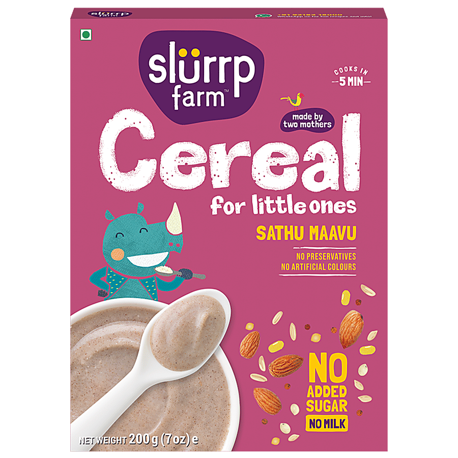 Slurrp Farm Sathu Mavu- Contains Ragi, Dals & Almonds, No Sugar, No Salt, No Milk - Salt & Sugar on OZO Mart