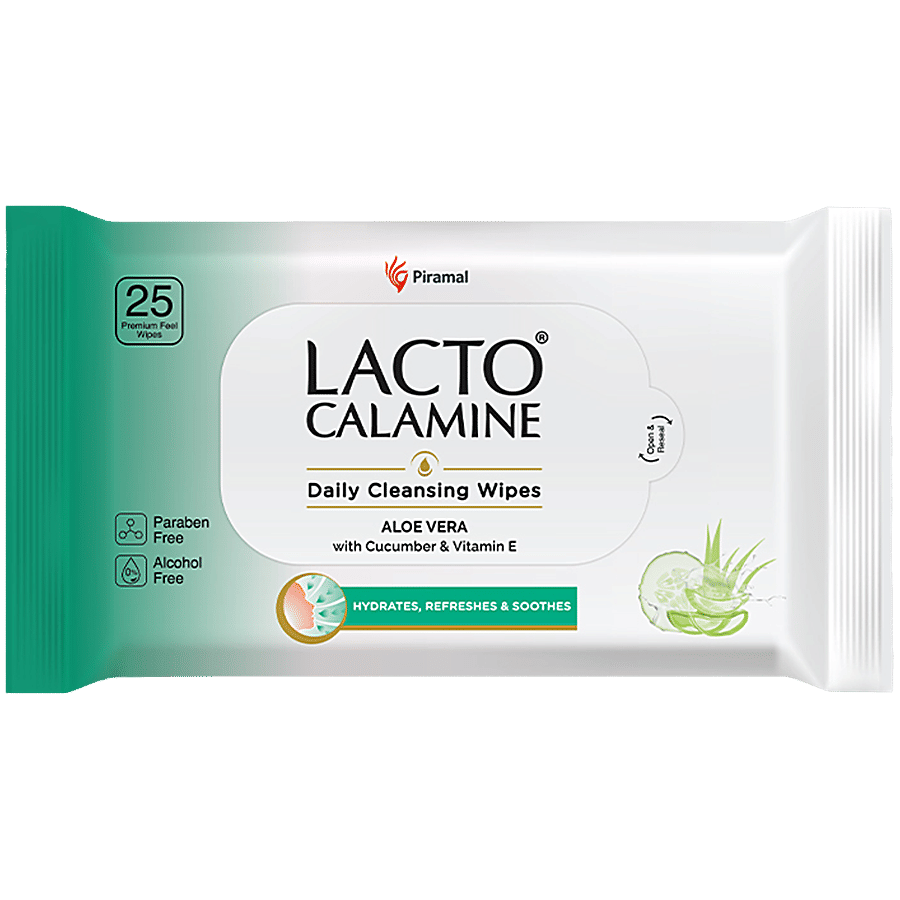 Lacto Calamine Daily Face Wet Wipes - Refreshing With Aloe Vera, Cucumber & Vitamin E - Baby Care on OZO Mart