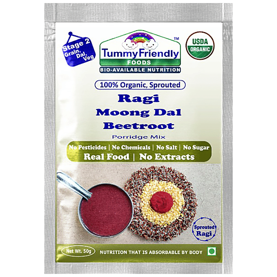 TummyFriendly Foods Organic Sprouted Ragi, Moong Dal - Beetroot Porridge Mix - Split Lentils (Dal) on OZO Mart